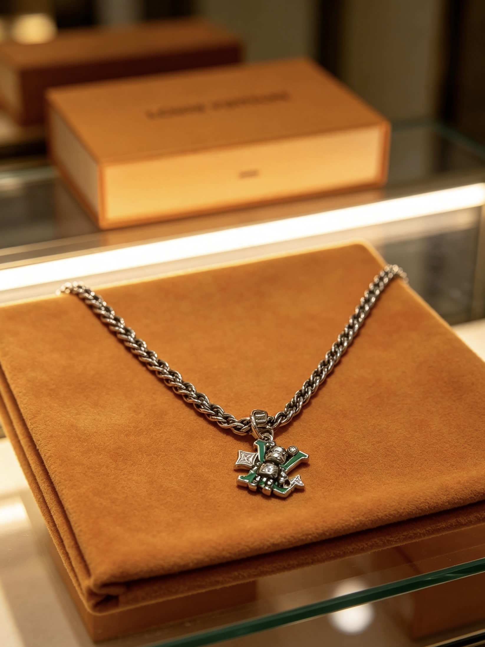 Louis Vuitton Silver Tone Chain with Logo Pendant
